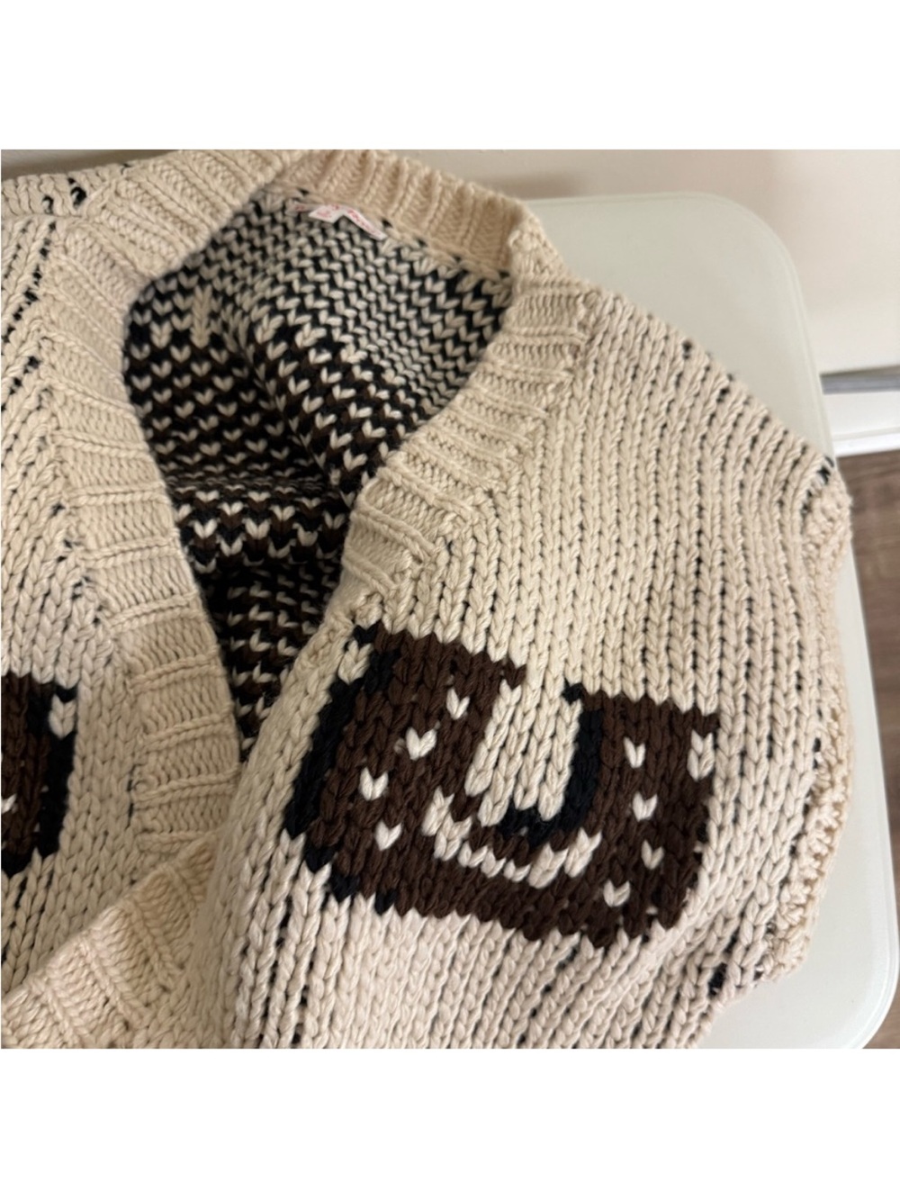 REVOLVE Cream Open-Knit Cardigan with Black Horse Motif - Picture 5 of 6
